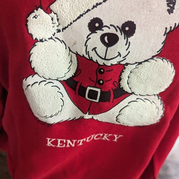 Vintage Unisex Hug Me in Kentucky Teddy Bear Red Sweatshirt XL USA Made - Picture 7 of 10
